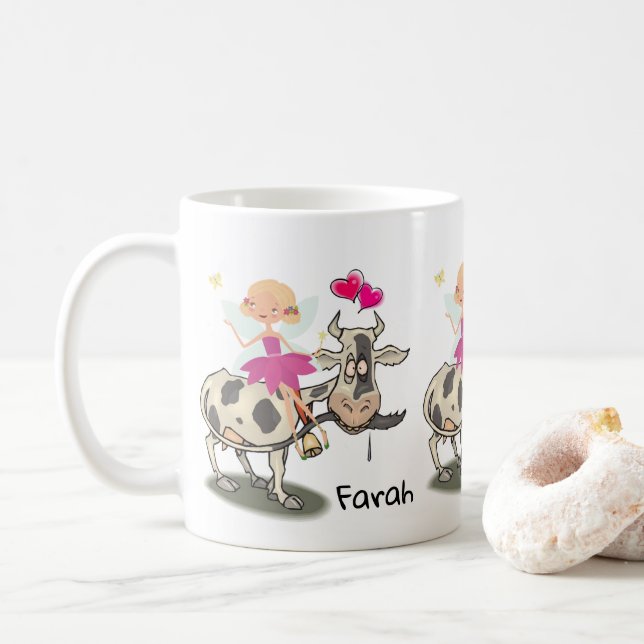 Taza De Café Cow Fairy Floral Pink Hearts Mug (Con donut)