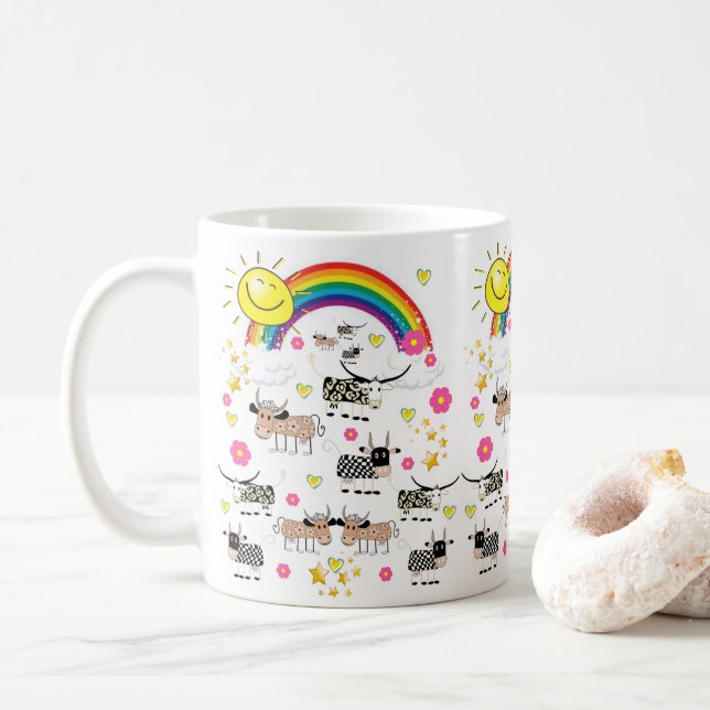 Taza De Café Cow Sun Rainbow Mug (Con donut)