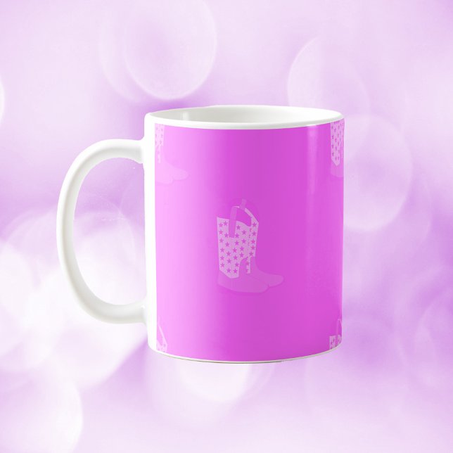 Taza De Café Cowboy Boots Stars Pattern Pink (A mug with a pattern of pink cowboy boots.)