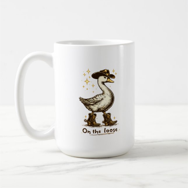 Taza De Café Cowboy Goose On the Loose Funny Western Art (Izquierda)