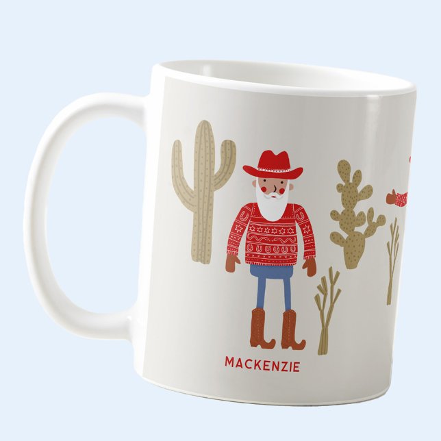 Taza De Café Cowboy Santa Claus Christmas Custom Text (Fun Cowboy Santa Claus personalized custom text  or name Western Christmas ceramic coffee mug)