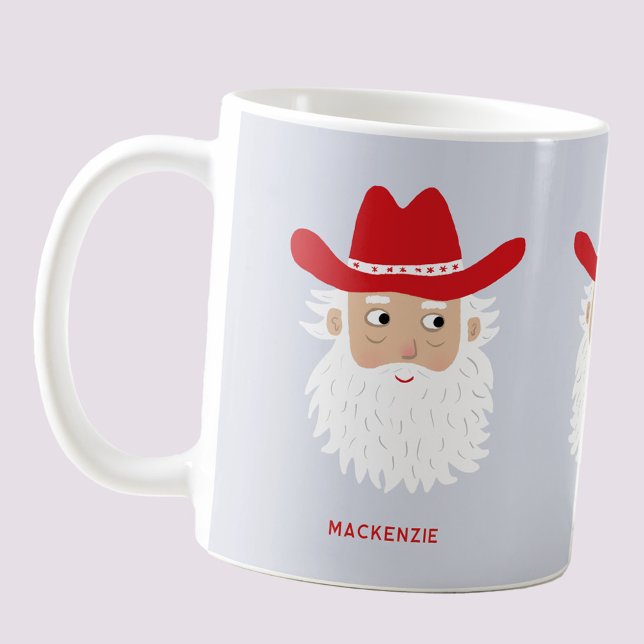 Taza De Café Cowboy Santa Claus Christmas Custom Text (Fun Cowboy Santa Claus Western themed Holiday Christmas coffee mug)