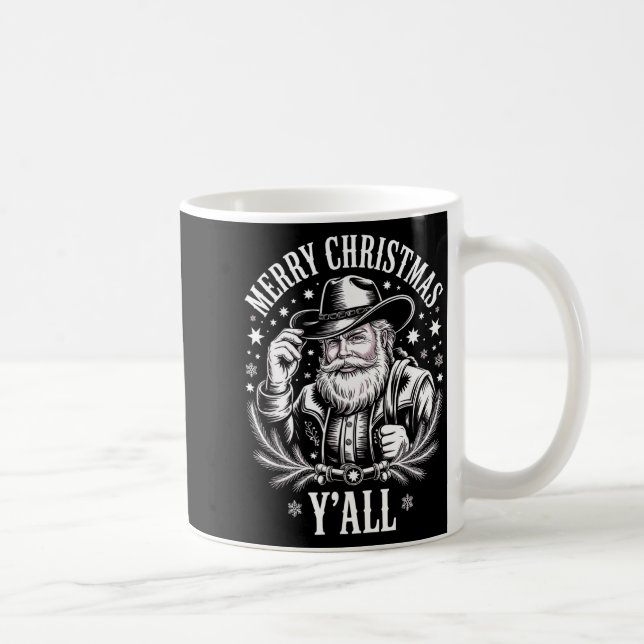 Taza De Café Cowboy Santa Claus Merry Christmas Y'all Western C (Derecha)