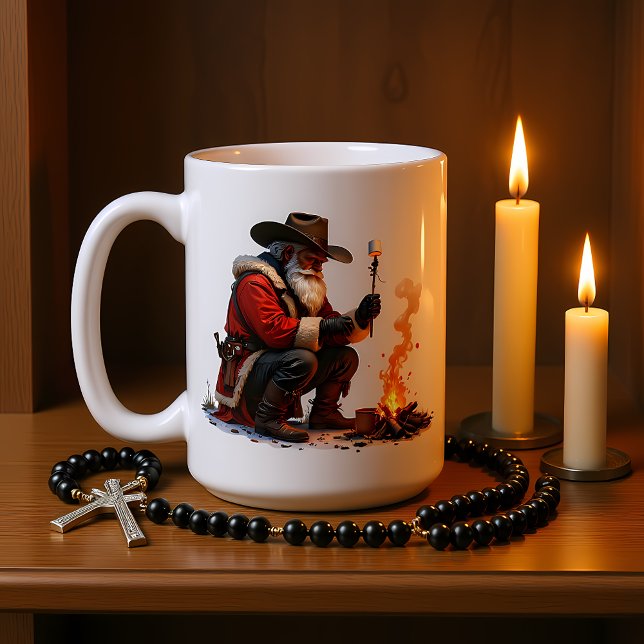 Taza De Café Cowboy Santa Roasts Campfire Marshmallow (Subido por el creador)