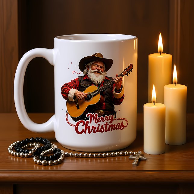 Taza De Café Cowboy Santa Sings Christmas Tune (Subido por el creador)