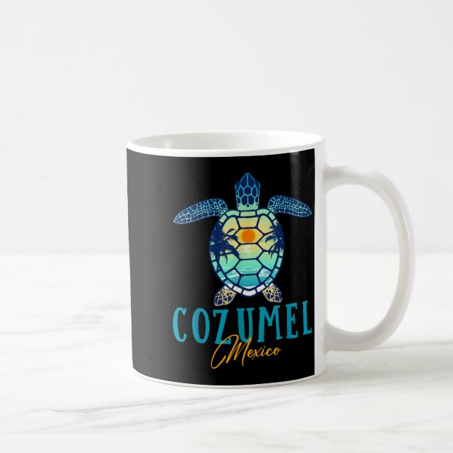 Taza De Café Cozumel Mexico Sea Turtle Palm Tree Sunset Beach V (Derecha)
