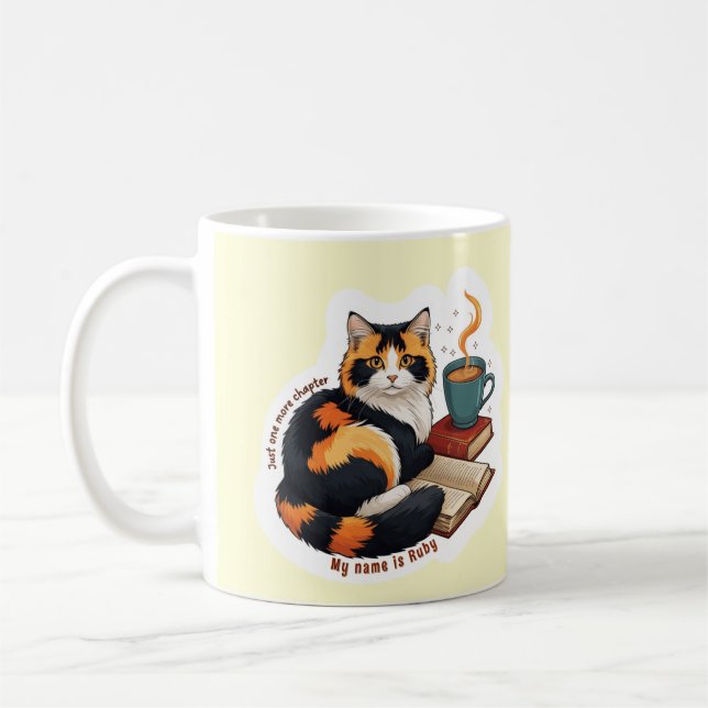 Taza De Café Cozy Calico Cat Personalized Reading Coffee Mug (Izquierda)