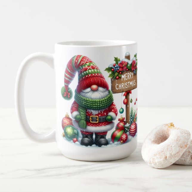 Taza De Café Cozy Christmas Gnome Art – Festive Holiday (Con donut)