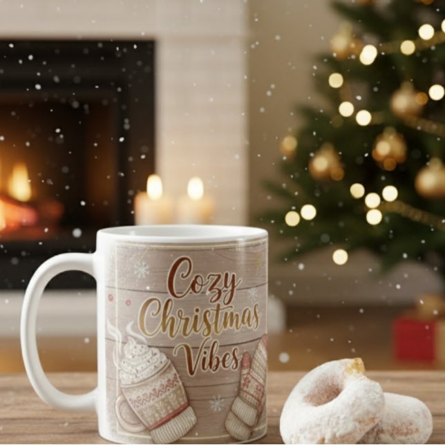 Taza De Café Cozy Christmas Vibes Mug | Rustic Winter Cabin Coc (Subido por el creador)