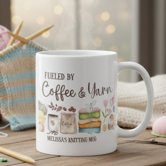 Taza De Café Cozy Custom Fueled by Coffee & Yarn Knitting Lover