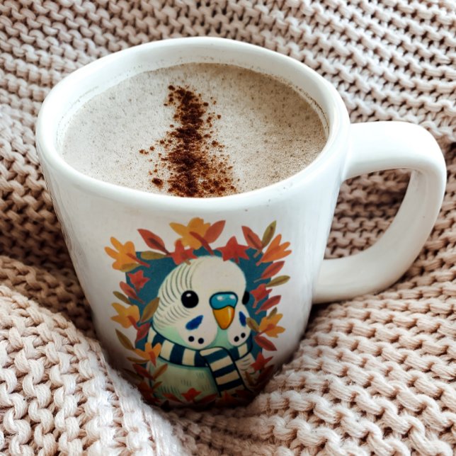 Taza De Café Cozy Fall Blue Parakeet Budgie (Subido por el creador)