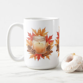 Taza De Café Cozy Fall Candle with Maple Leaves | Autumn Design