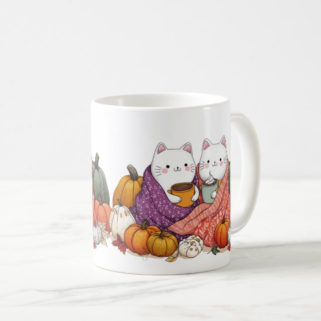 Taza De Café Cozy Fall Cats Mug with Pumpkins (Anverso derecho)