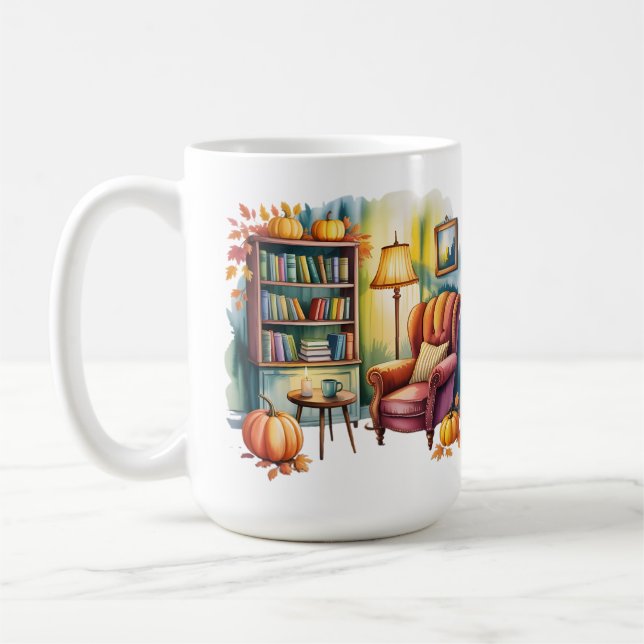Taza De Café Cozy Home Reading Mug — Framed Wall & Book Shelf (Izquierda)