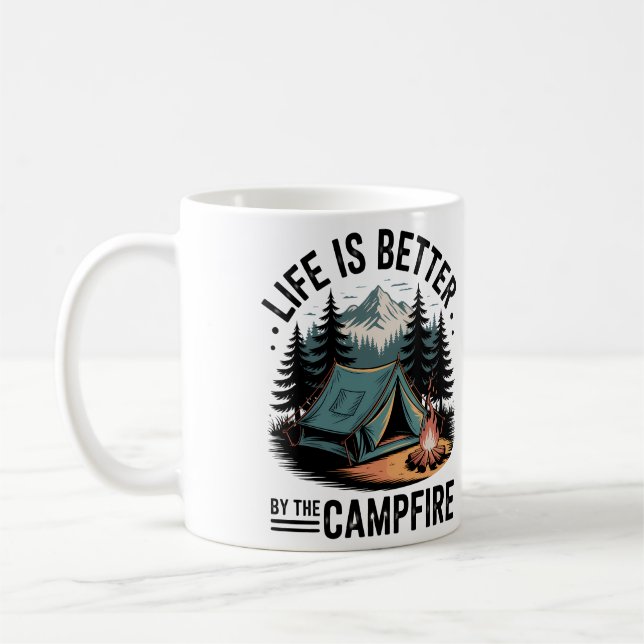 Taza De Café Cozy Nature Adventure Camping Campfire Mountain  (Izquierda)