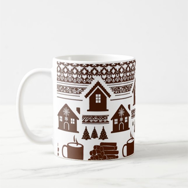 Taza De Café Cozy Nordic Knit Pattern Village & Mug Classic  (Izquierda)