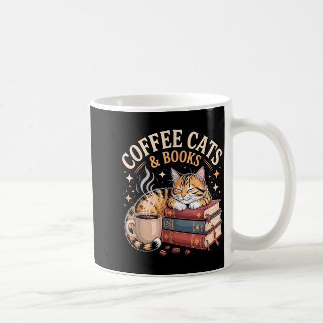 Taza De Café Cozy Reading Cat Coffee And Books Lover Artwork  (Derecha)