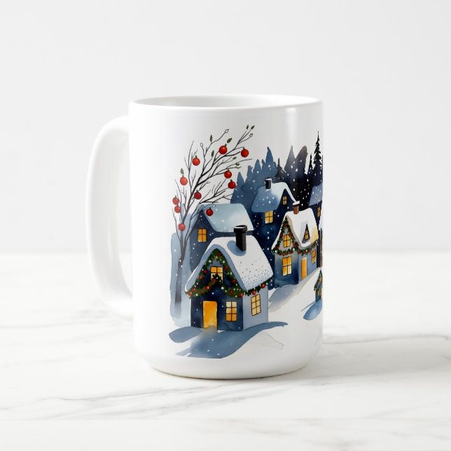 Taza De Café Cozy Winter Village Watercolor Christmas (Anverso izquierdo)