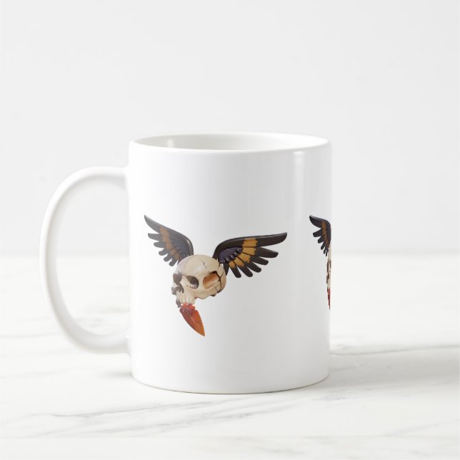 Taza De Café Cracked Skull with Wings and Feather (Izquierda)