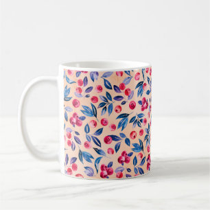Taza De Café Cranberías y hojas, berrias silvestres de color ag