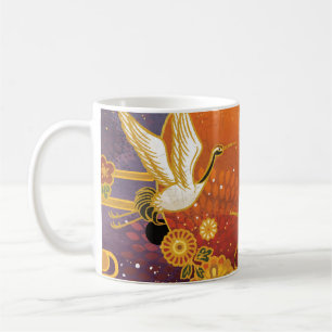 Taza De Café Crane Bird Chrysanthemum Patrón japonés