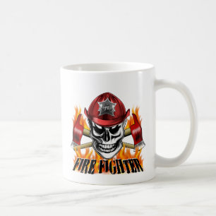 Taza De Café Cráneo 4 del bombero y hachas llameantes