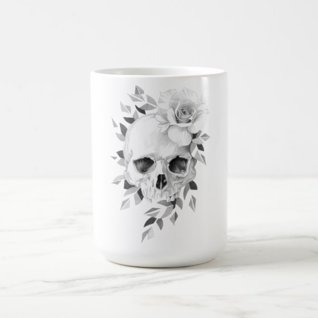 Taza De Café cráneo con rosa (Centro)