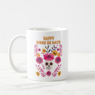 Taza De Café Cráneo de azúcar Fuchsia Motif popular feliz Cinco