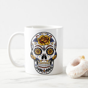 Taza De Café Cráneo de azúcar rosa amarillo
