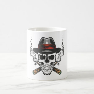 Taza De Café Cráneo de gánster con sombrero fedora