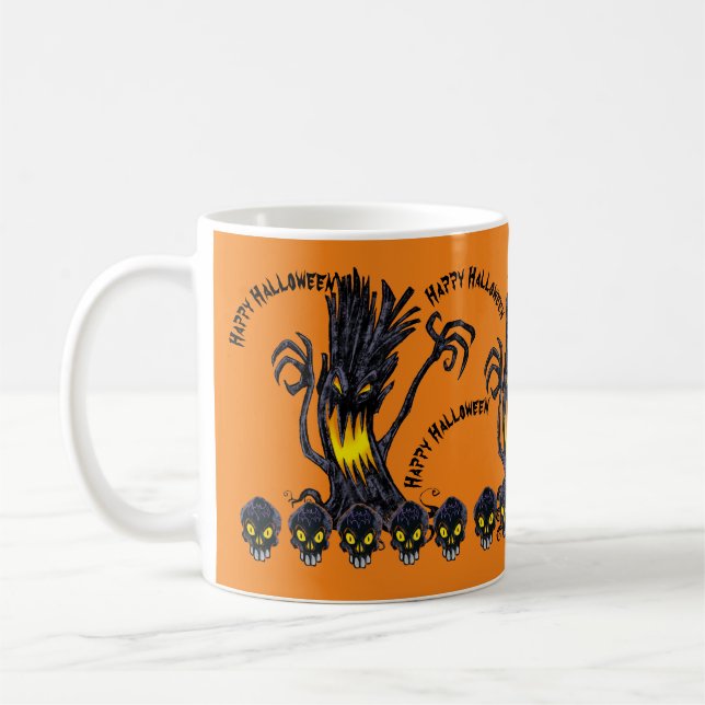 Taza De Café Cráneo de tronco de árbol fantasma de Halloween pe (Izquierda)