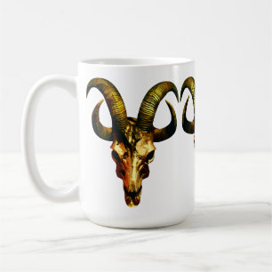 Taza De Café Cráneo Dorado con Cuernos - Arte Oscuro