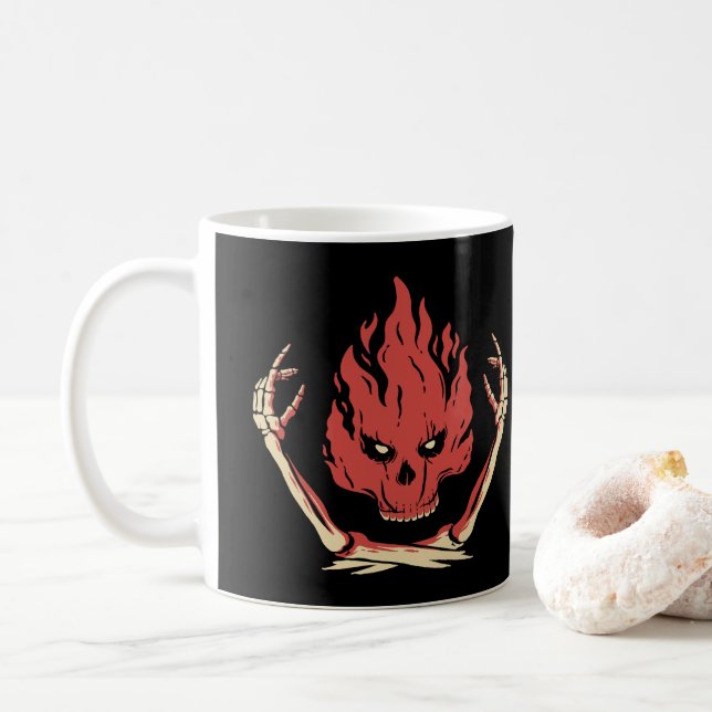 Taza De Café Cráneo En Fuego (Con donut)