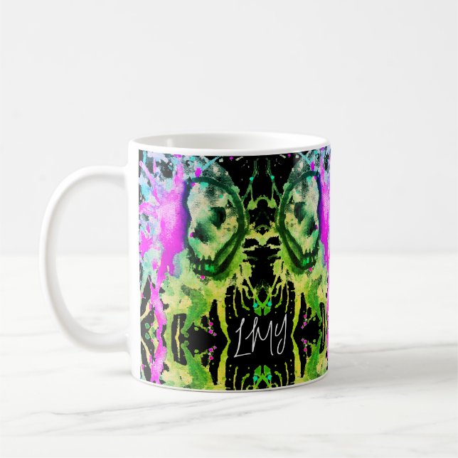 Taza De Café Cráneo gótico acuático Halloween Neon Art (Izquierda)