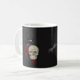 Taza De Café Cráneo gótico con rosa y cuervo personalizado