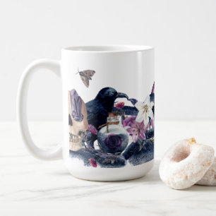 Taza De Café Cráneo gótico de Halloween y Raven
