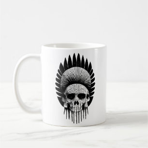 Taza De Café Cráneo Indio Blanco y Negro