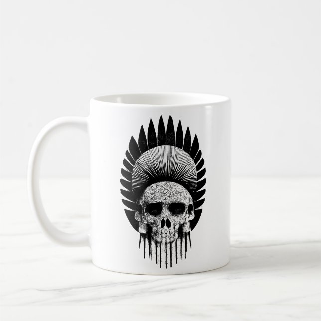 Taza De Café Cráneo Indio Blanco y Negro (Izquierda)