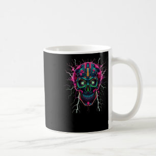 Taza De Café Cráneo Neon Cyberpunk - Futurista arte digital