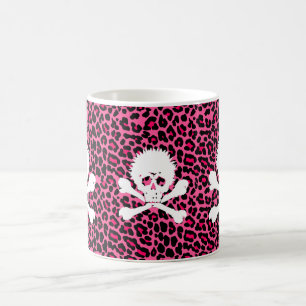 Taza De Café Cráneo punky gótico con el estampado leopardo