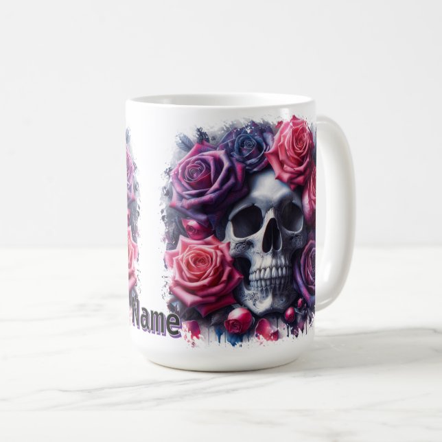 Taza De Café Cráneo rodeado de vibrantes Rosas (Anverso derecho)