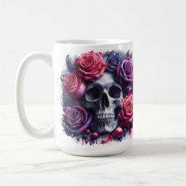 Taza De Café Cráneo rodeado de vibrantes Rosas