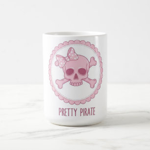 Taza De Café Cráneo rosa pastel lindo con lazo y huesos cruzado