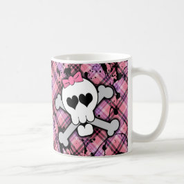 Taza De Café Cráneo rosado y bandera pirata con los corazones y