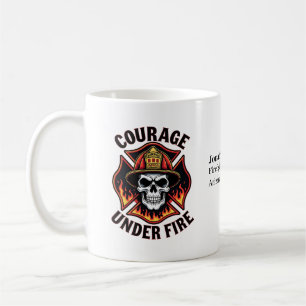 Taza De Café Cráneo único de bombero en cruz de Malta en fuego