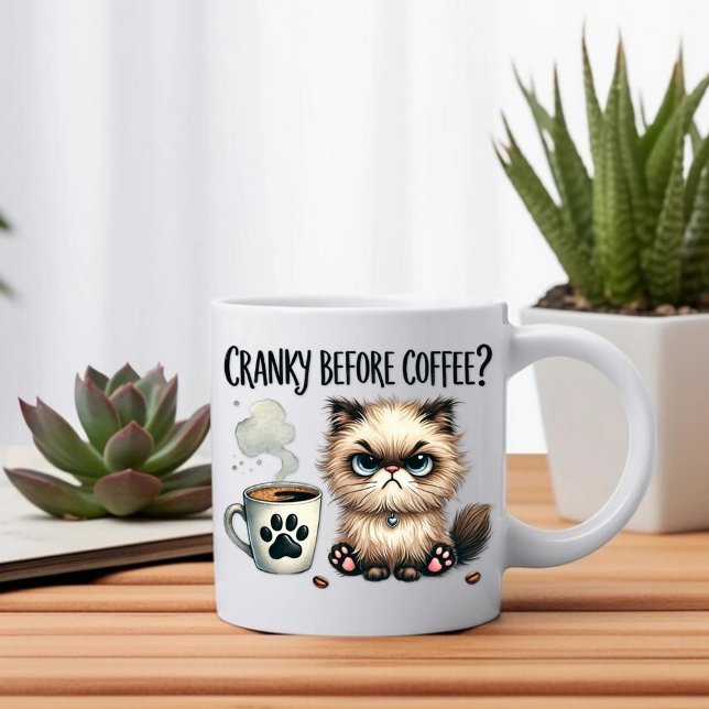 Taza De Café Cranky antes del café, gato gruñón (Subido por el creador)