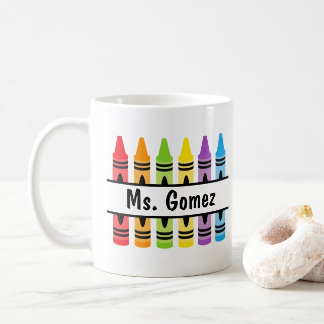 Taza De Café Crayon Teacher's Name Coffee Mug (Con donut)
