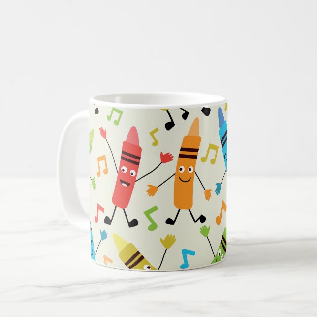 Taza De Café Crayones de baile graciosos con profesor de notas  (Anverso izquierdo)