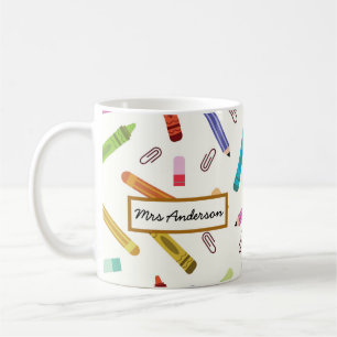 Taza De Café Crayones y lápices lindos Nombre del profesor 