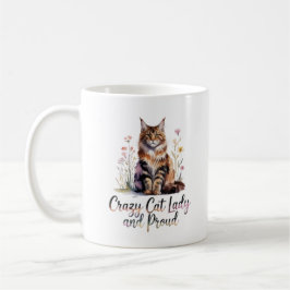 Taza De Café Crazy Cat Lady And Proud Maine Coon Floral Coffee 